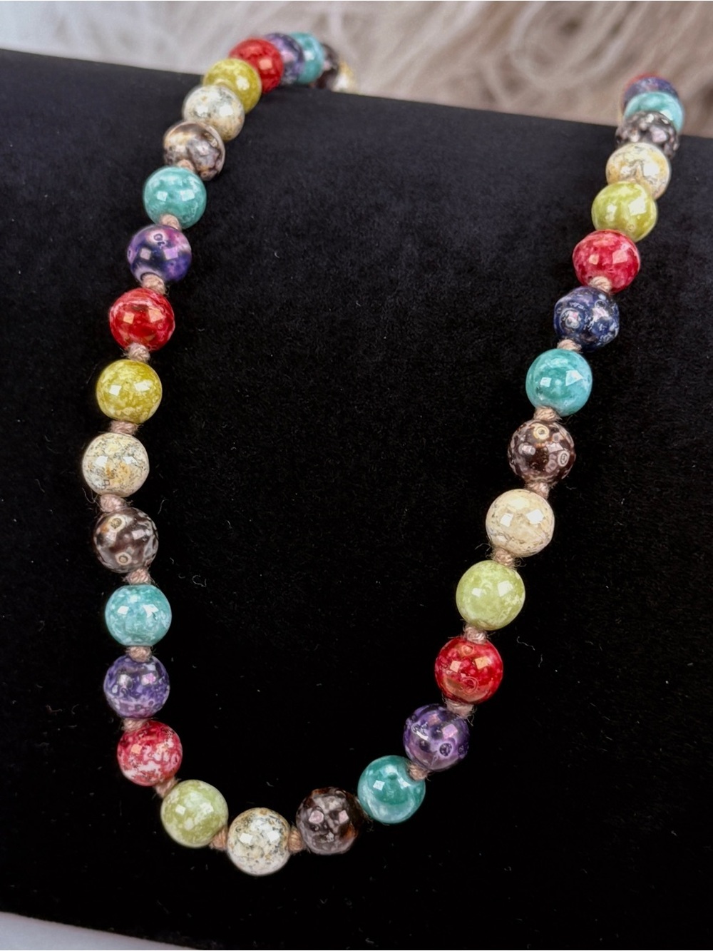 Vintage Multicolor Faceted Bead Necklace Brass Barrel Clasp Estate